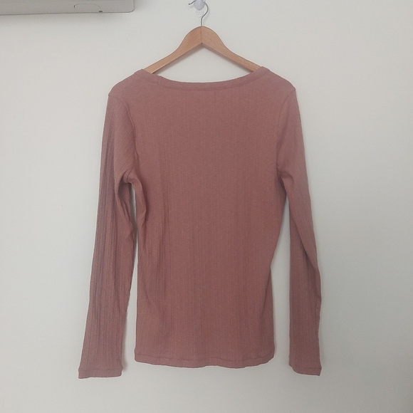 NWT Madewell Pointelle Square-Scoop Tee Rose Pink Ribbed Knit Long Sleeve XLarge - Picture 4 of 6